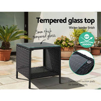 Gardeon Coffee Side Table Wicker Desk Rattan Outdoor Furniture Garden Black Furniture Kings Warehouse 