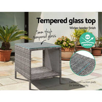 Gardeon Coffee Side Table Wicker Desk Rattan Outdoor Furniture Garden Grey Furniture Kings Warehouse 