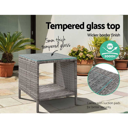 Gardeon Coffee Side Table Wicker Desk Rattan Outdoor Furniture Garden Grey Furniture Kings Warehouse 