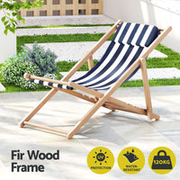 Gardeon Outdoor Deck Chair Wooden Sun Lounge Folding Beach Patio Furniture Blue Furniture Kings Warehouse 