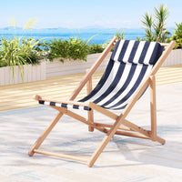 Gardeon Outdoor Deck Chair Wooden Sun Lounge Folding Beach Patio Furniture Blue Furniture Kings Warehouse 