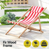 Gardeon Outdoor Deck Chair Wooden Sun Lounge Folding Beach Patio Furniture Red Furniture Kings Warehouse 