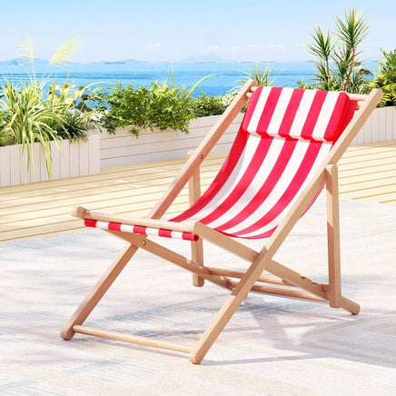 Gardeon Outdoor Deck Chair Wooden Sun Lounge Folding Beach Patio Furniture Red Furniture Kings Warehouse 