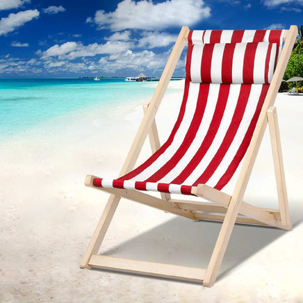 Gardeon Outdoor Deck Chair Wooden Sun Lounge Folding Beach Patio Furniture Red Furniture Kings Warehouse 