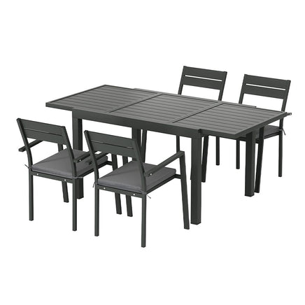 Gardeon Outdoor Dining Set 5 Piece Aluminum Extendable Table Setting Black Furniture Kings Warehouse 