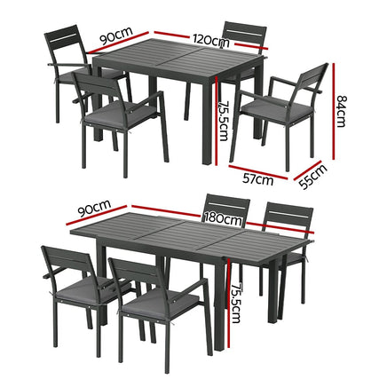 Gardeon Outdoor Dining Set 5 Piece Aluminum Extendable Table Setting Black Furniture Kings Warehouse 