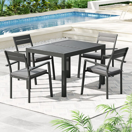 Gardeon Outdoor Dining Set 5 Piece Aluminum Extendable Table Setting Black Furniture Kings Warehouse 