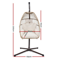 Gardeon Outdoor Egg Swing Chair Hanging Chair Wicker Rope Pod Stand Cushion Latte Furniture Kings Warehouse 