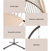 Gardeon Outdoor Egg Swing Chair Hanging Chair Wicker Rope Pod Stand Cushion Latte Furniture Kings Warehouse 