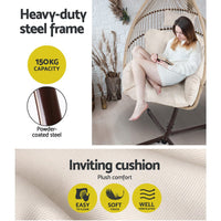 Gardeon Outdoor Egg Swing Chair Hanging Chair Wicker Rope Pod Stand Cushion Latte Furniture Kings Warehouse 