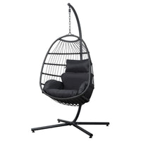 Gardeon Outdoor Egg Swing Chair Hanging Chair Wicker Rope Pod Stand Foldable Grey Furniture Kings Warehouse 