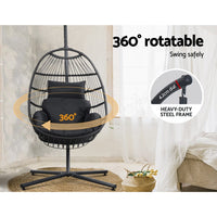 Gardeon Outdoor Egg Swing Chair Hanging Chair Wicker Rope Pod Stand Foldable Grey Furniture Kings Warehouse 