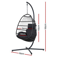 Gardeon Outdoor Egg Swing Chair Hanging Chair Wicker Rope Pod Stand Foldable Grey Furniture Kings Warehouse 
