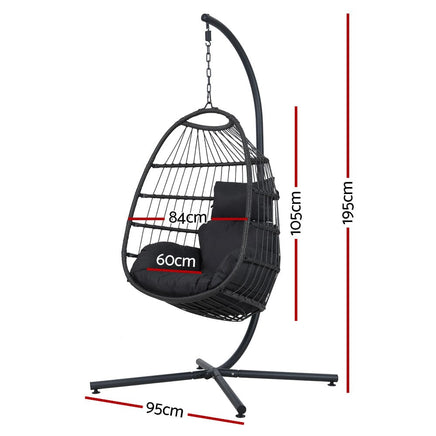 Gardeon Outdoor Egg Swing Chair Hanging Chair Wicker Rope Pod Stand Foldable Grey Furniture Kings Warehouse 