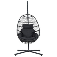 Gardeon Outdoor Egg Swing Chair Hanging Chair Wicker Rope Pod Stand Foldable Grey Furniture Kings Warehouse 