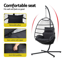 Gardeon Outdoor Egg Swing Chair Hanging Chair Wicker Rope Pod Stand Foldable Grey Furniture Kings Warehouse 
