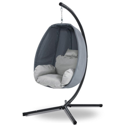 Gardeon Outdoor Egg Swing Chair Patio Furniture Pod Stand Canopy Foldable Grey Furniture Kings Warehouse 