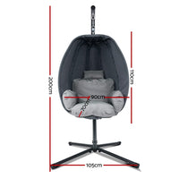 Gardeon Outdoor Egg Swing Chair Patio Furniture Pod Stand Canopy Foldable Grey Furniture Kings Warehouse 