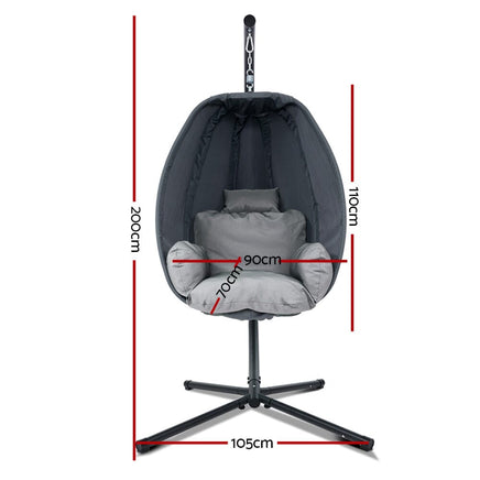 Gardeon Outdoor Egg Swing Chair Patio Furniture Pod Stand Canopy Foldable Grey Furniture Kings Warehouse 