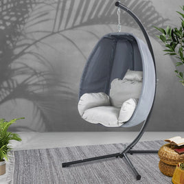 Gardeon Outdoor Egg Swing Chair Patio Furniture Pod Stand Canopy Foldable Grey Furniture Kings Warehouse