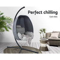 Gardeon Outdoor Egg Swing Chair Patio Furniture Pod Stand Canopy Foldable Grey Furniture Kings Warehouse 