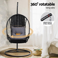 Gardeon Outdoor Egg Swing Chair Wicker Furniture Pod Stand Armrest Black Furniture Kings Warehouse 