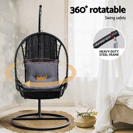 Gardeon Outdoor Egg Swing Chair Wicker Furniture Pod Stand Armrest Black Furniture Kings Warehouse 