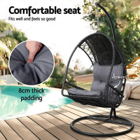 Gardeon Outdoor Egg Swing Chair Wicker Furniture Pod Stand Armrest Black Furniture Kings Warehouse 