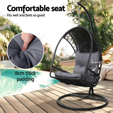 Gardeon Outdoor Egg Swing Chair Wicker Furniture Pod Stand Armrest Black Furniture Kings Warehouse 
