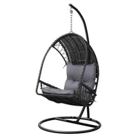 Gardeon Outdoor Egg Swing Chair Wicker Furniture Pod Stand Armrest Black Furniture Kings Warehouse 
