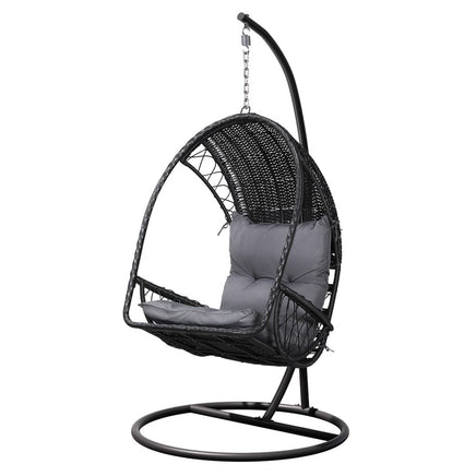 Gardeon Outdoor Egg Swing Chair Wicker Furniture Pod Stand Armrest Black Furniture Kings Warehouse 