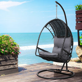 Gardeon Outdoor Egg Swing Chair Wicker Furniture Pod Stand Armrest Black Furniture Kings Warehouse 