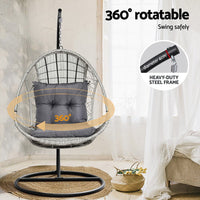 Gardeon Outdoor Egg Swing Chair Wicker Furniture Pod Stand Armrest Light Grey Furniture Kings Warehouse 