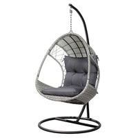 Gardeon Outdoor Egg Swing Chair Wicker Furniture Pod Stand Armrest Light Grey Furniture Kings Warehouse 