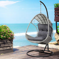 Gardeon Outdoor Egg Swing Chair Wicker Furniture Pod Stand Armrest Light Grey Furniture Kings Warehouse 