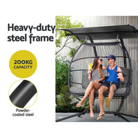Gardeon Outdoor Egg Swing Chair Wicker Furniture Pod Stand Canopy 2 Seater Grey Furniture Kings Warehouse 