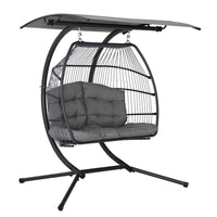 Gardeon Outdoor Egg Swing Chair Wicker Furniture Pod Stand Canopy 2 Seater Grey Furniture Kings Warehouse 