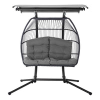 Gardeon Outdoor Egg Swing Chair Wicker Furniture Pod Stand Canopy 2 Seater Grey Furniture Kings Warehouse 