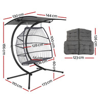 Gardeon Outdoor Egg Swing Chair Wicker Furniture Pod Stand Canopy 2 Seater Grey Furniture Kings Warehouse 