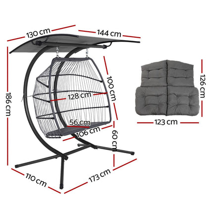 Gardeon Outdoor Egg Swing Chair Wicker Furniture Pod Stand Canopy 2 Seater Grey Furniture Kings Warehouse 