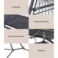 Gardeon Outdoor Egg Swing Chair Wicker Furniture Pod Stand Canopy 2 Seater Grey Furniture Kings Warehouse 