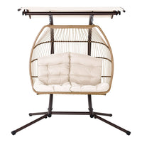 Gardeon Outdoor Egg Swing Chair Wicker Furniture Pod Stand Canopy 2 Seater Latte Furniture Kings Warehouse 