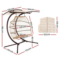 Gardeon Outdoor Egg Swing Chair Wicker Furniture Pod Stand Canopy 2 Seater Latte Furniture Kings Warehouse 