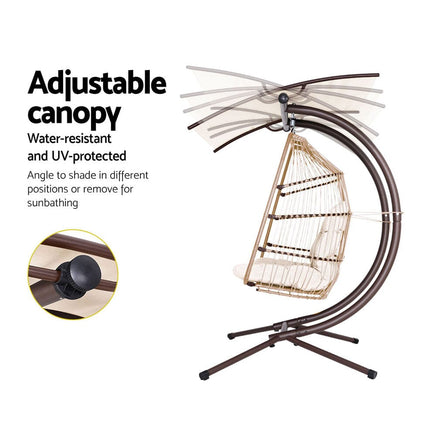 Gardeon Outdoor Egg Swing Chair Wicker Furniture Pod Stand Canopy 2 Seater Latte Furniture Kings Warehouse 
