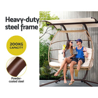 Gardeon Outdoor Egg Swing Chair Wicker Furniture Pod Stand Canopy 2 Seater Latte Furniture Kings Warehouse 
