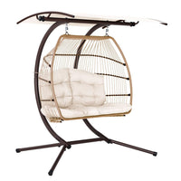 Gardeon Outdoor Egg Swing Chair Wicker Furniture Pod Stand Canopy 2 Seater Latte Furniture Kings Warehouse 