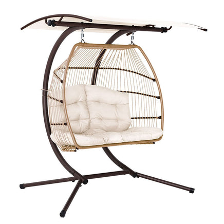 Gardeon Outdoor Egg Swing Chair Wicker Furniture Pod Stand Canopy 2 Seater Latte Furniture Kings Warehouse 