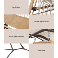 Gardeon Outdoor Egg Swing Chair Wicker Furniture Pod Stand Canopy 2 Seater Latte Furniture Kings Warehouse 