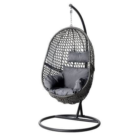 Gardeon Outdoor Egg Swing Chair Wicker Rattan Furniture Pod Stand Cushion Black Furniture Kings Warehouse 