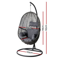 Gardeon Outdoor Egg Swing Chair Wicker Rattan Furniture Pod Stand Cushion Black Furniture Kings Warehouse 